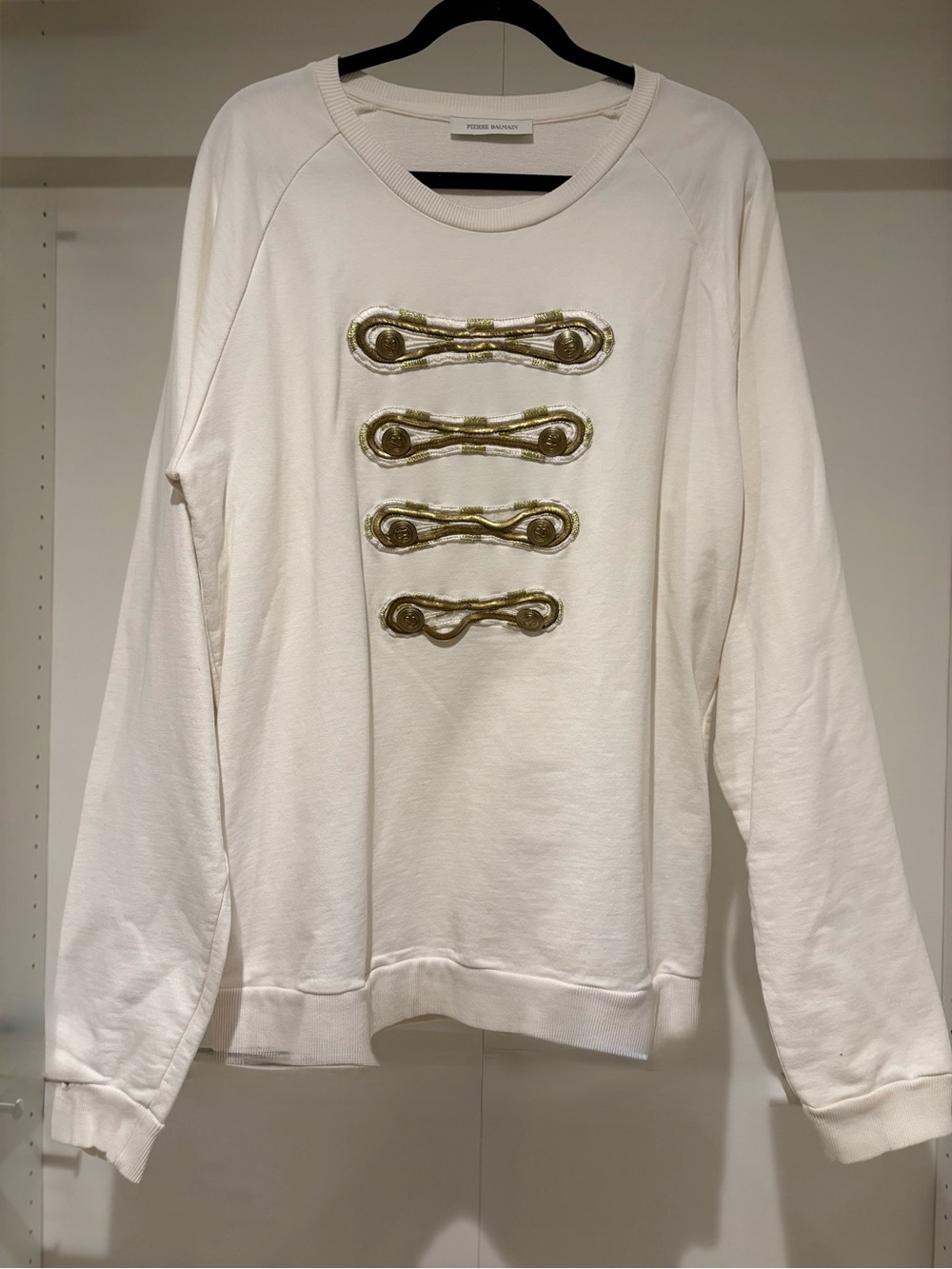 BALMAIN Pierre Balmain Military Embellished Sweatshirt White Gold Crewneck